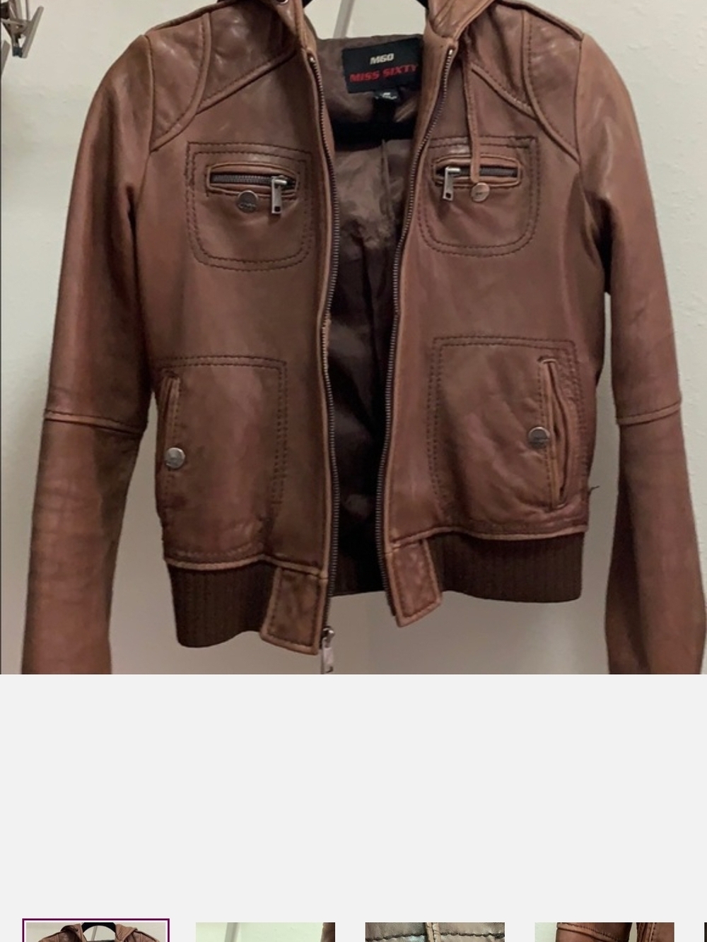 Miss Sixty Brown Leather Bomber Jacket